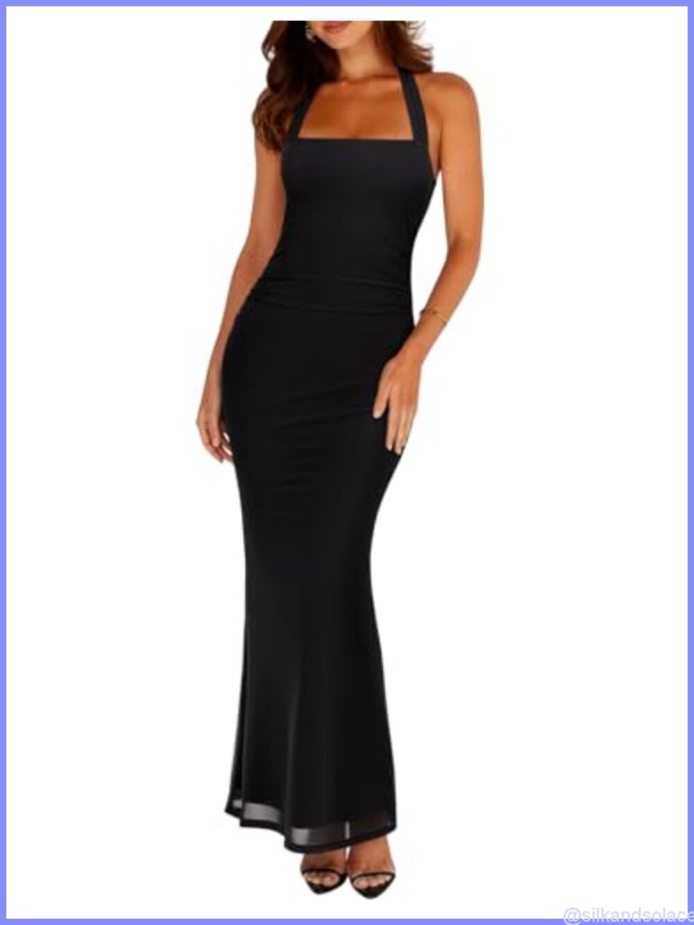 Sleeveless Mesh Sheer Wedding Guest Maxi Dress Bodycon Halter Tie Back Square